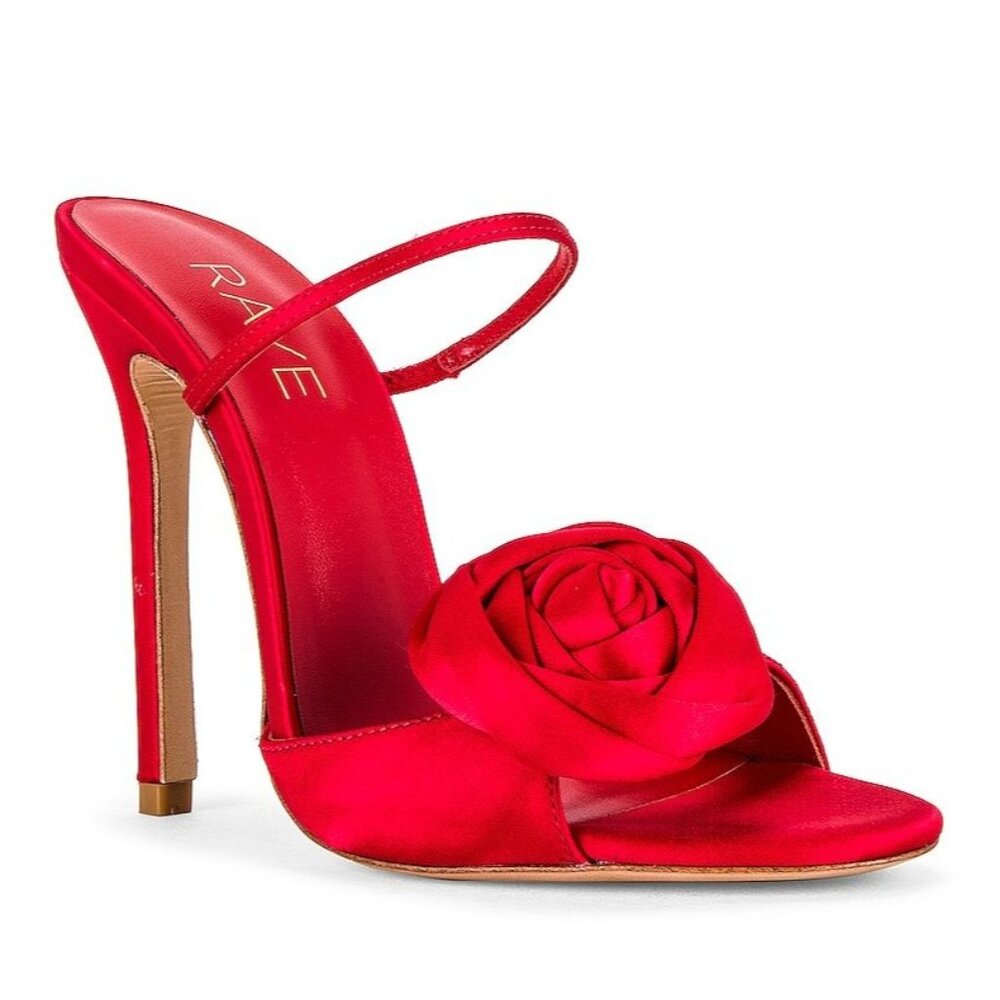 RAYE Red Satin Rose-Embellished Stiletto